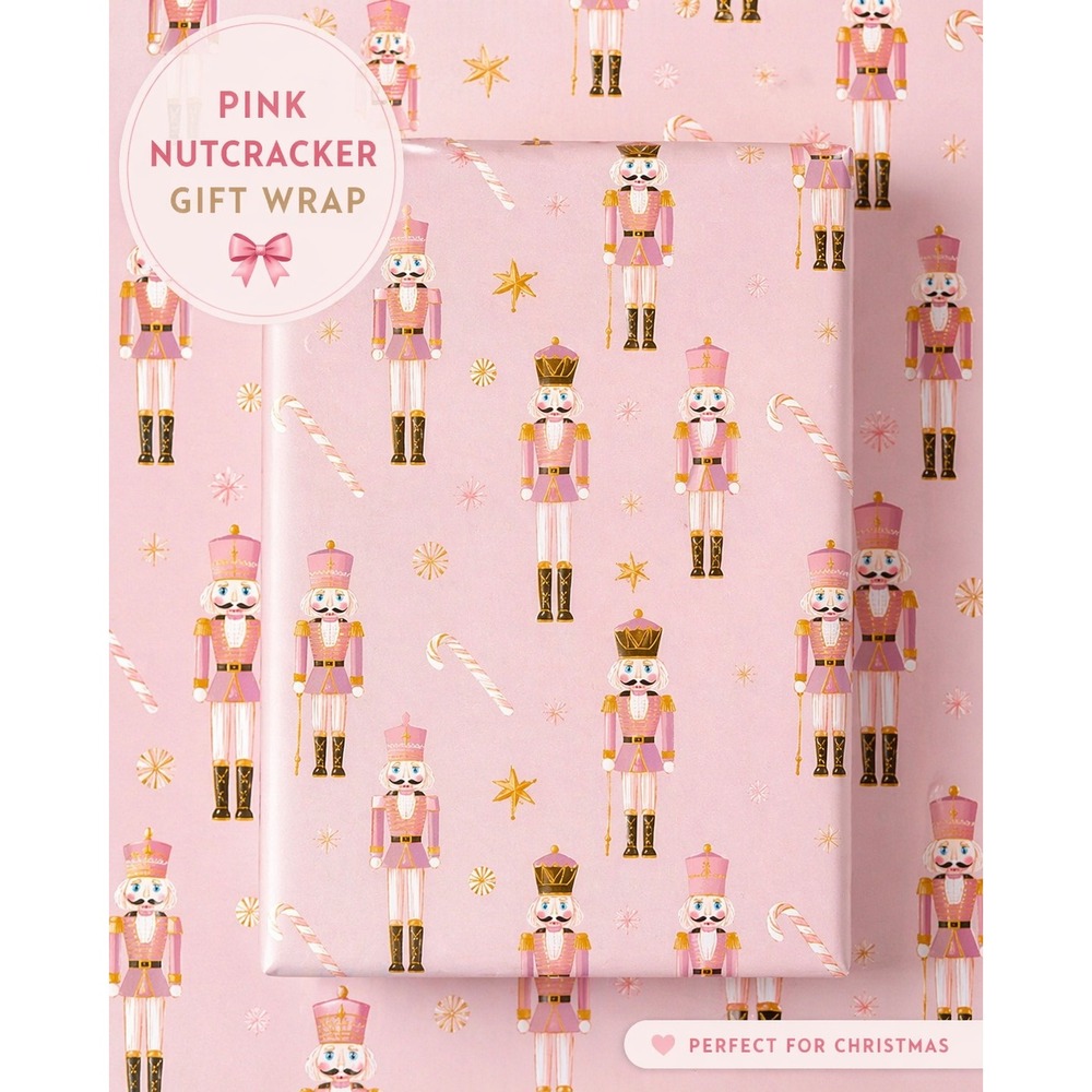 Pink Nutcracker Christmas Wrapping Paper Holiday Gift Wrap Cute Pink Xmas Paper